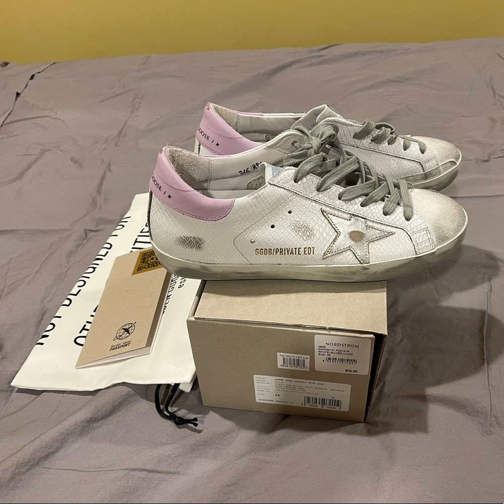 Superstar Sneaker in White, Ice, Orchid Pink, & Silver
Golden Goose